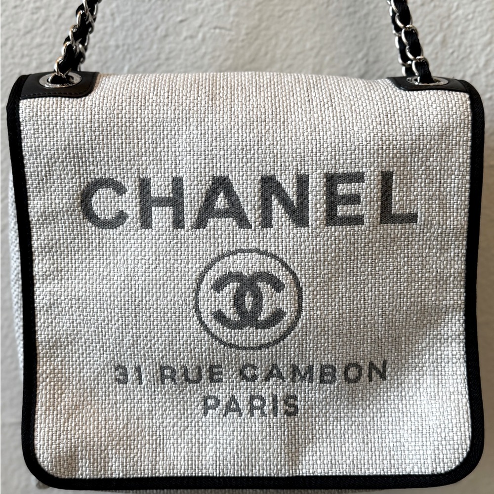 💎AUTHENTIC CHANEL GRAY RAFFIA DEAUVILLE MESSENGER BAG/SHOULDER BAG/CROSSBODY-EUC - Picture 7 of 17